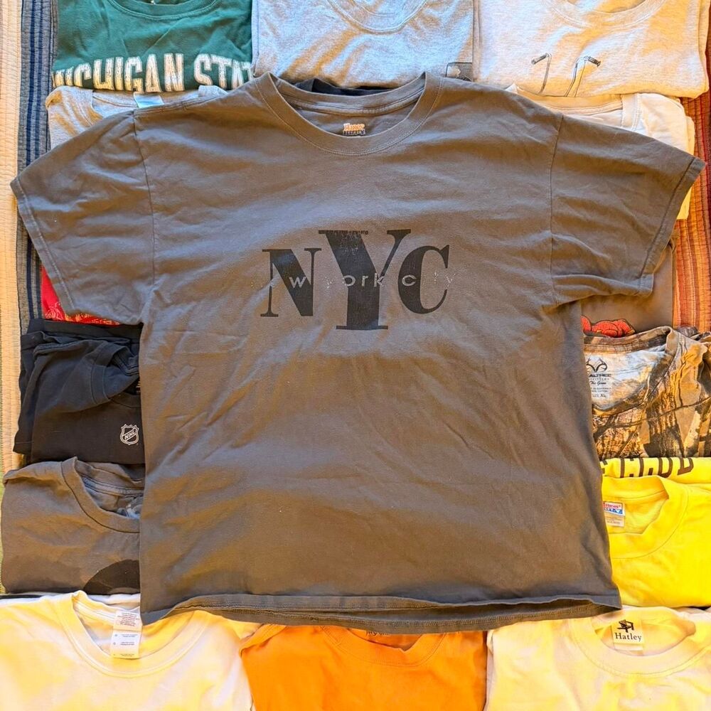 Hanes Men's Grey and Black T-shirt